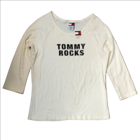 Tommy Hilfiger Tops - Tommy Hilfiger Cream Fitted Long Sleeve T-Shirt